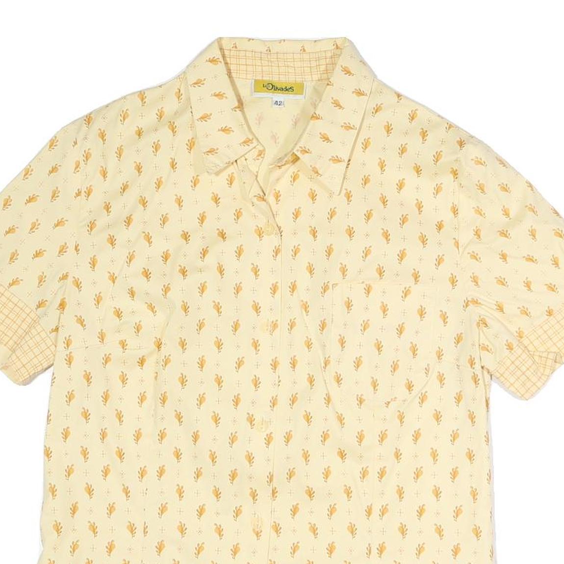 LES OLIVADES Womens Cream & Yellow Printed Shirt Short Sleeve Collared L