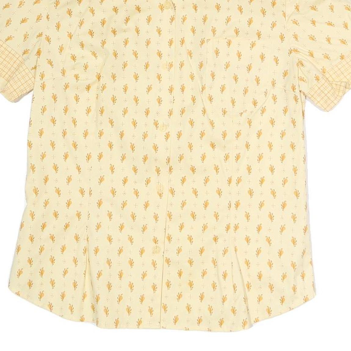 LES OLIVADES Womens Cream & Yellow Printed Shirt Short Sleeve Collared L