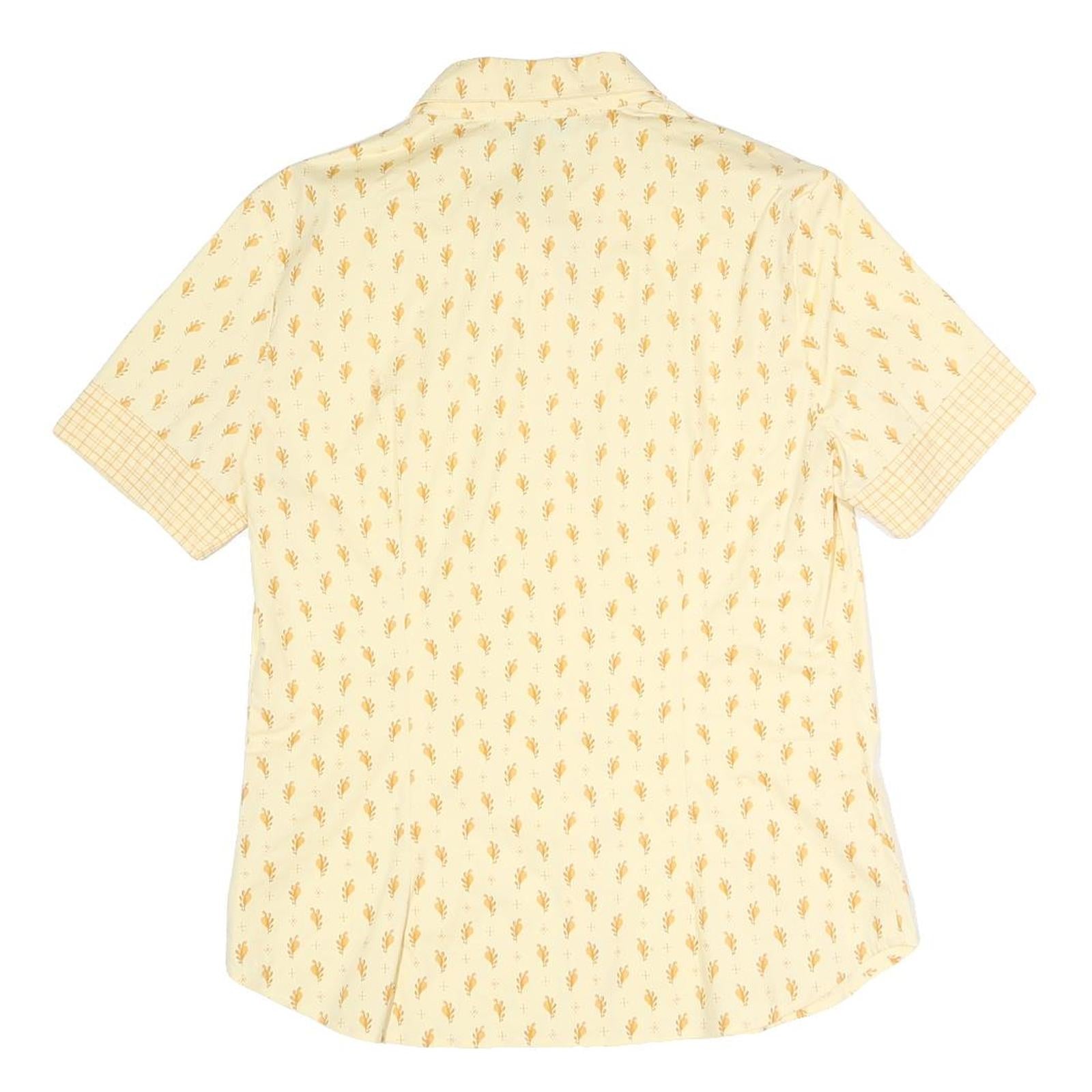 LES OLIVADES Womens Cream & Yellow Printed Shirt Short Sleeve Collared L