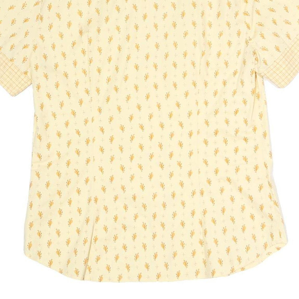 LES OLIVADES Womens Cream & Yellow Printed Shirt Short Sleeve Collared L