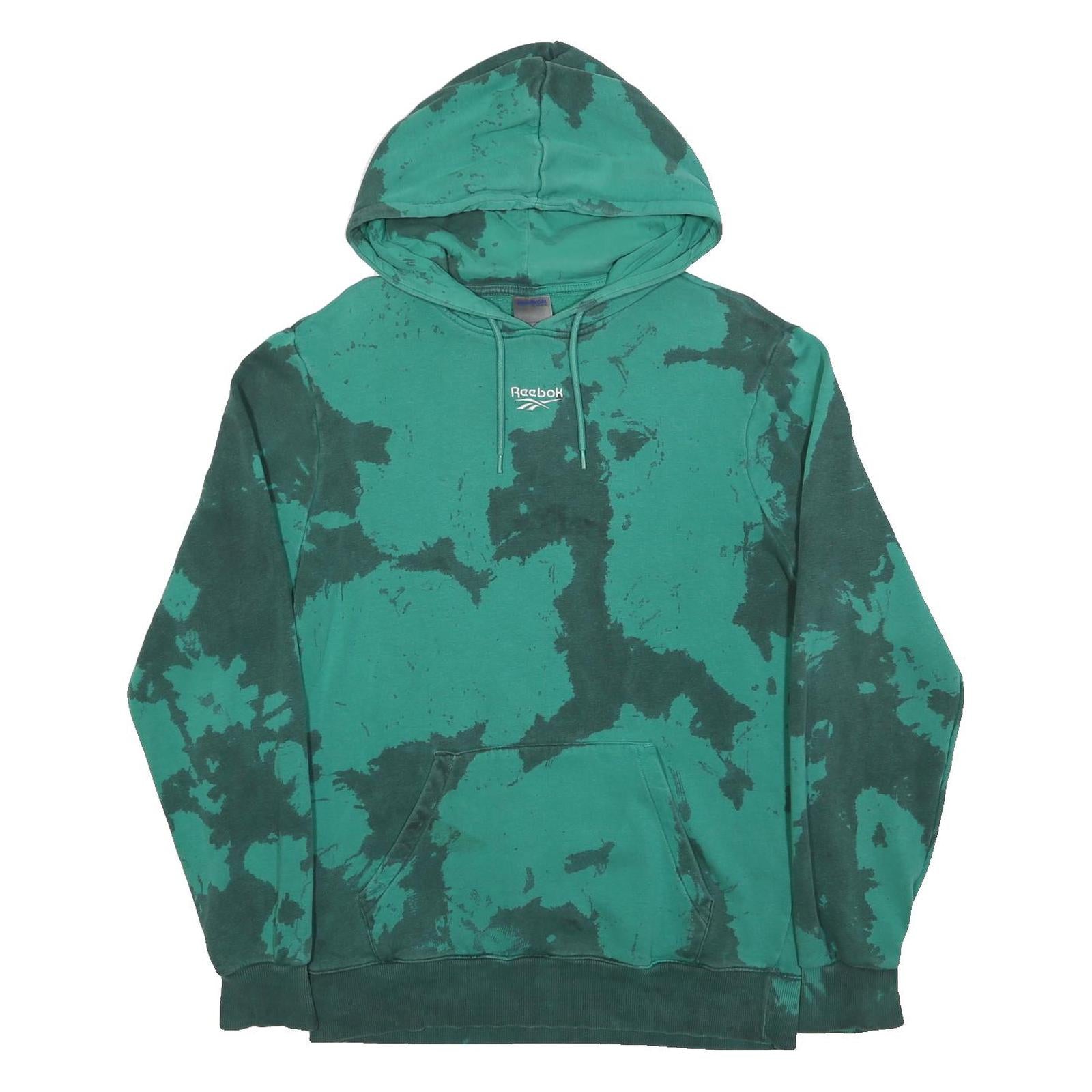 REEBOK Womens Green Pullover XS Cotton Blend Colourblock Jersey Drawstring