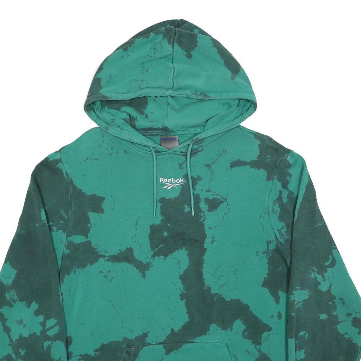 REEBOK Womens Green Pullover XS Cotton Blend Colourblock Jersey Drawstring