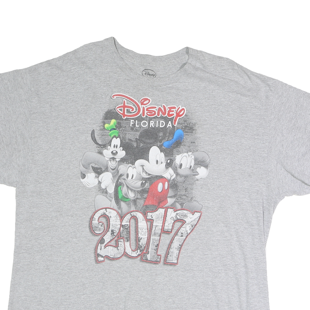 DISNEY Mens Grey Florida 2017 Graphic T-Shirt XL Short Sleeve Crew Neck