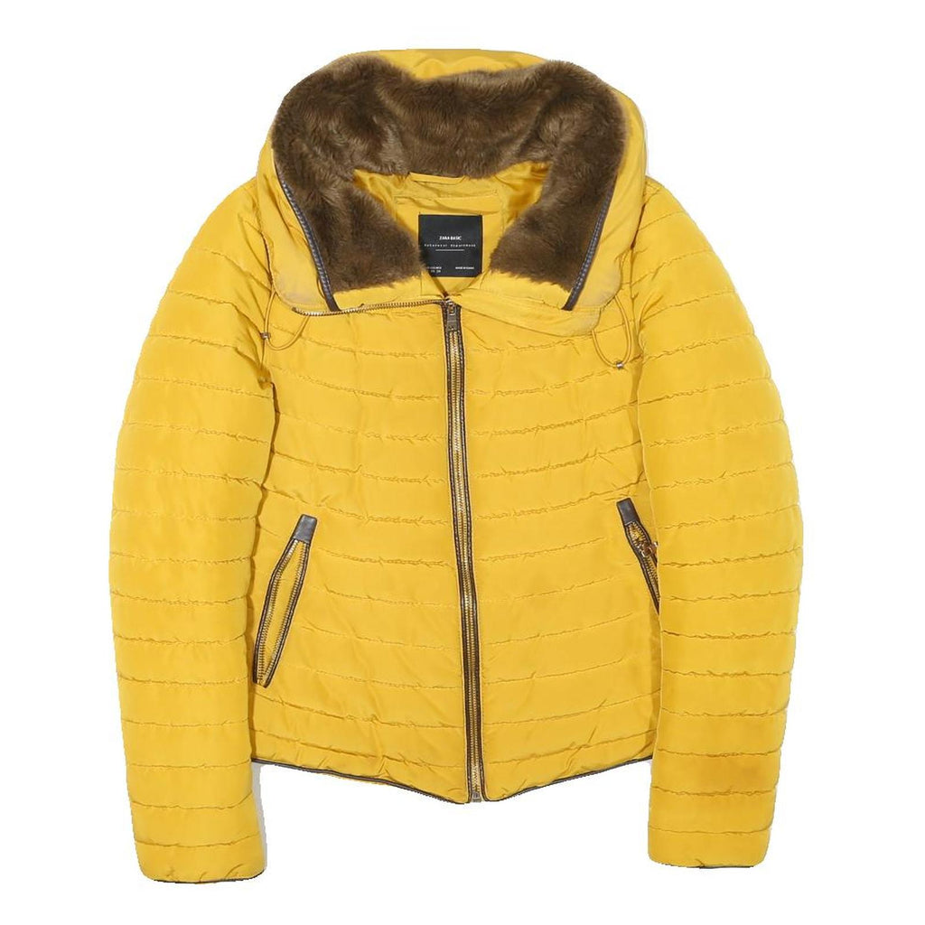 ZARA BASIC Womens Yellow Polyester Blend Puffer Jacket XS Quilted Zip Up