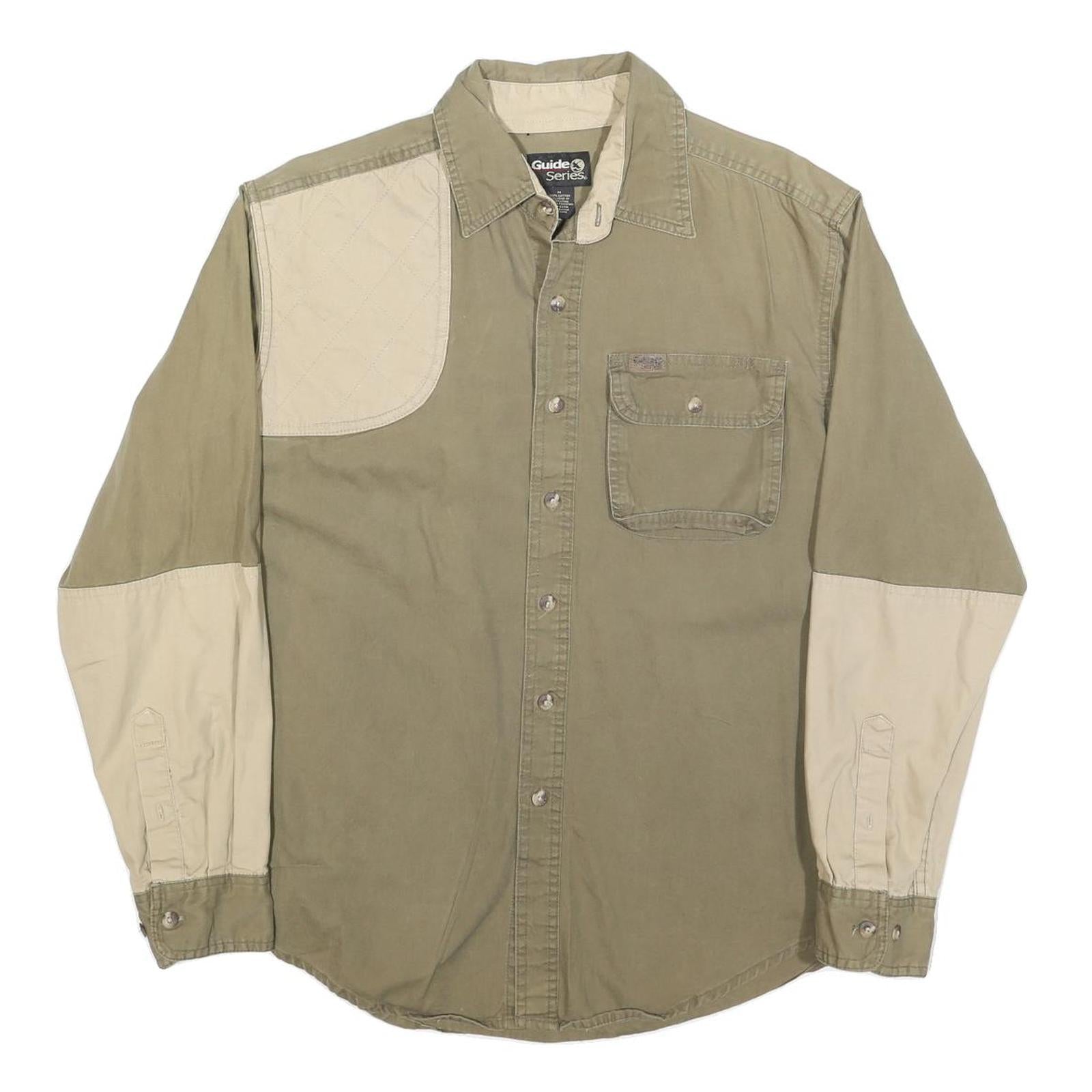 GUIDE SERIES Mens Beige & Cream Cotton Blend Shirt M Colourblock Casual Utility