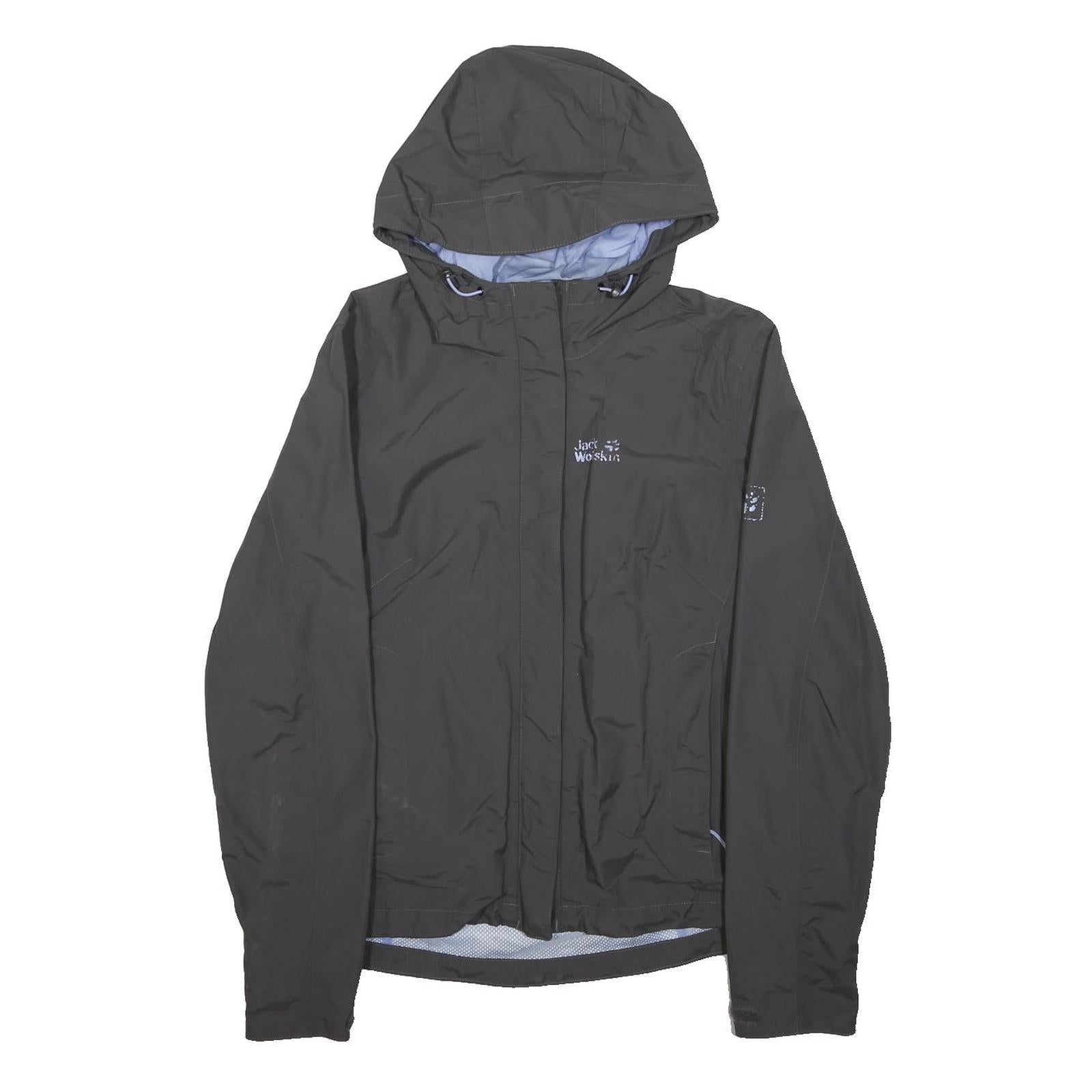JACK WOLFSKIN Womens Black Outdoor Jacket S Polyester Zip Hooded Plain Casual
