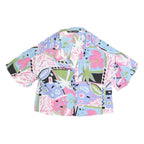 ZARA Womens Blue & Pink Printed Oversized Shirt Short Sleeve Collar M Casual