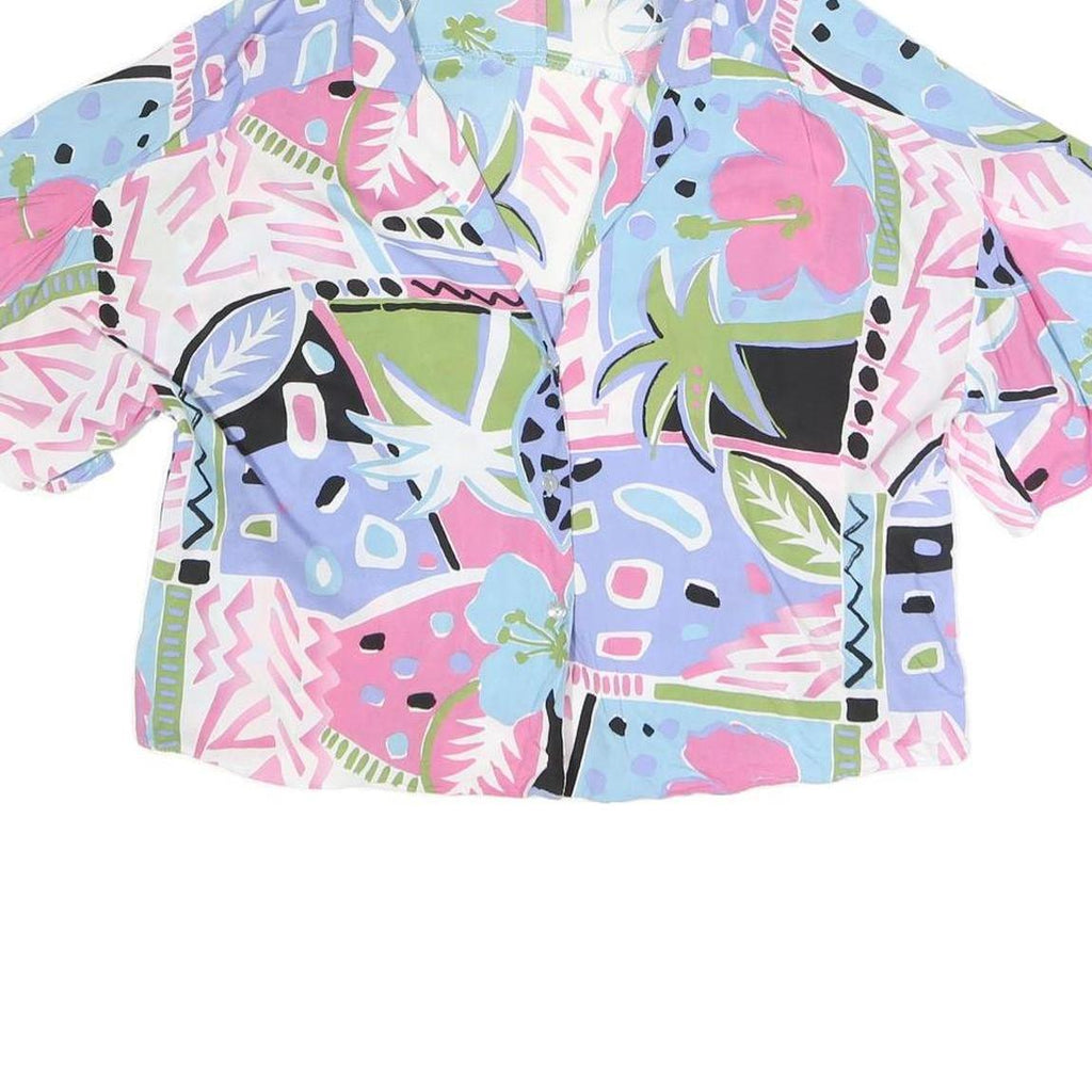 ZARA Womens Blue & Pink Printed Oversized Shirt Short Sleeve Collar M Casual