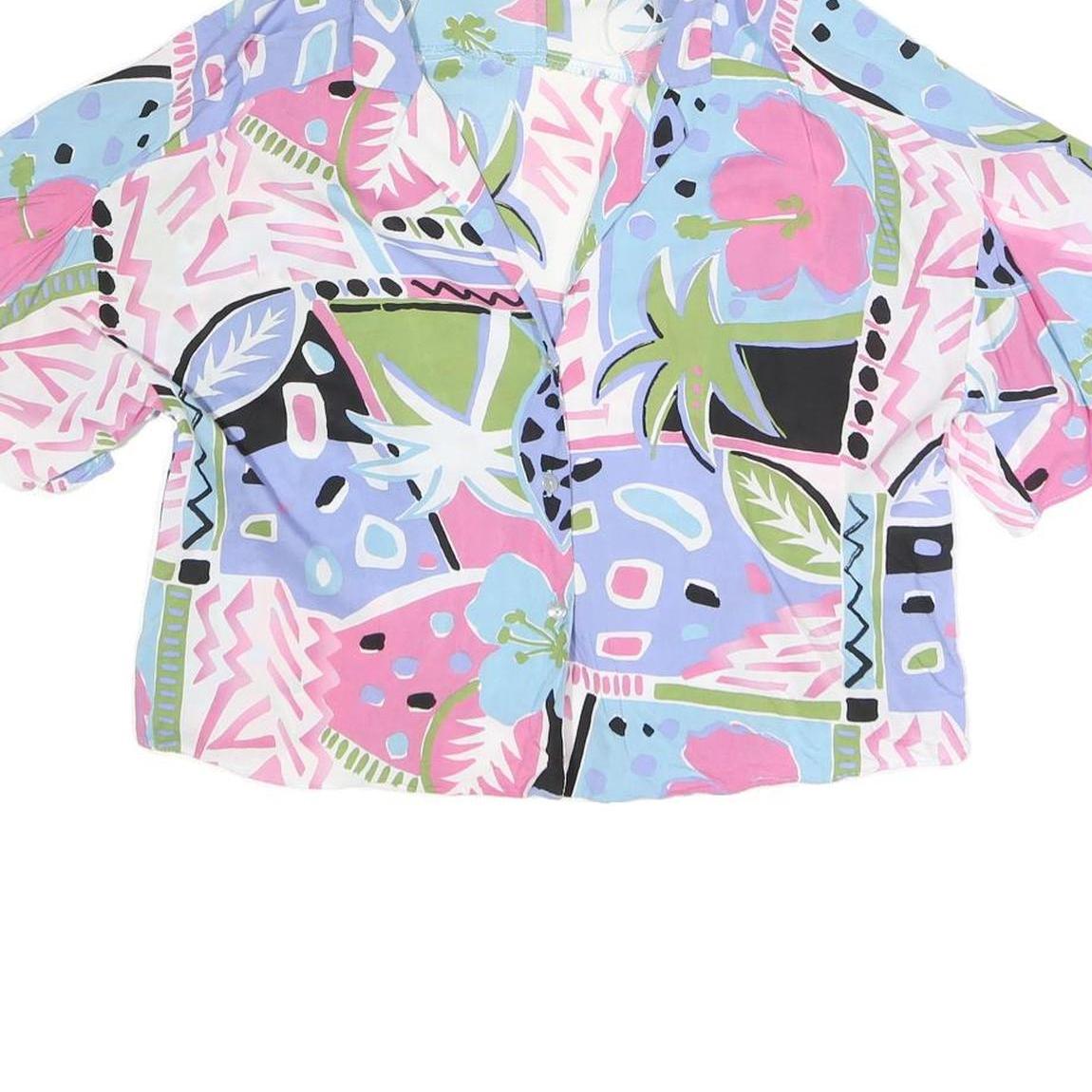 ZARA Womens Blue & Pink Printed Oversized Shirt Short Sleeve Collar M Casual