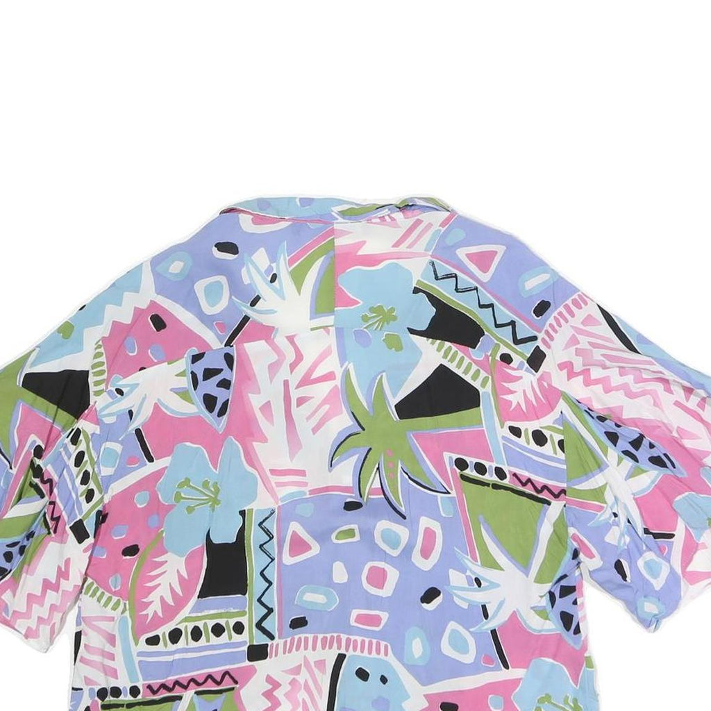 ZARA Womens Blue & Pink Printed Oversized Shirt Short Sleeve Collar M Casual