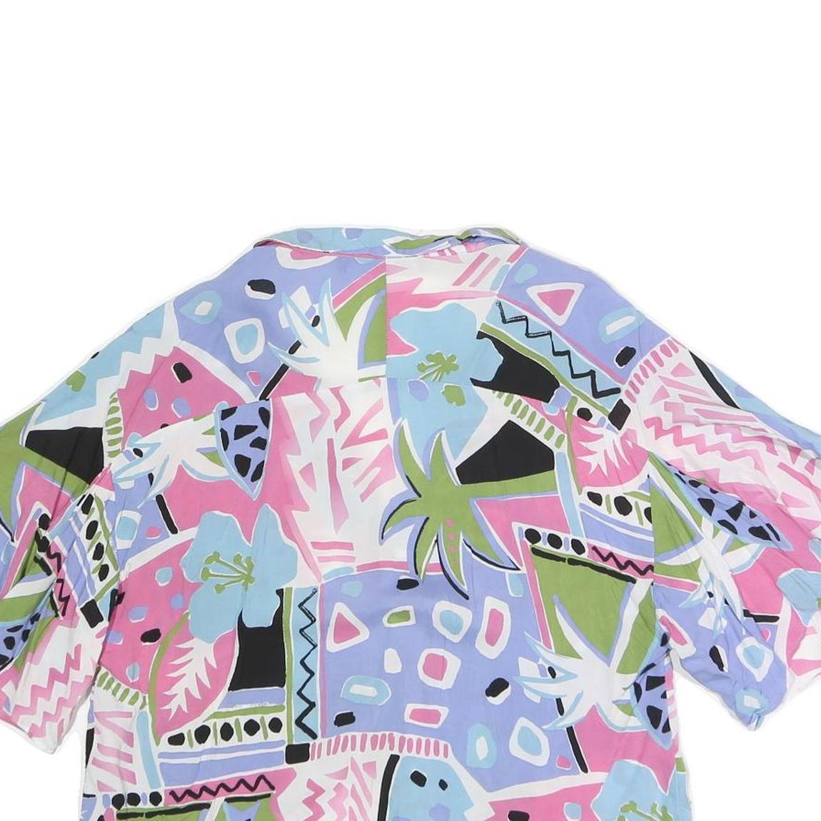 ZARA Womens Blue & Pink Printed Oversized Shirt Short Sleeve Collar M Casual