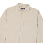 NAUTICA Mens Beige & White Striped Shirt M Classic Cotton Blend Casual Long