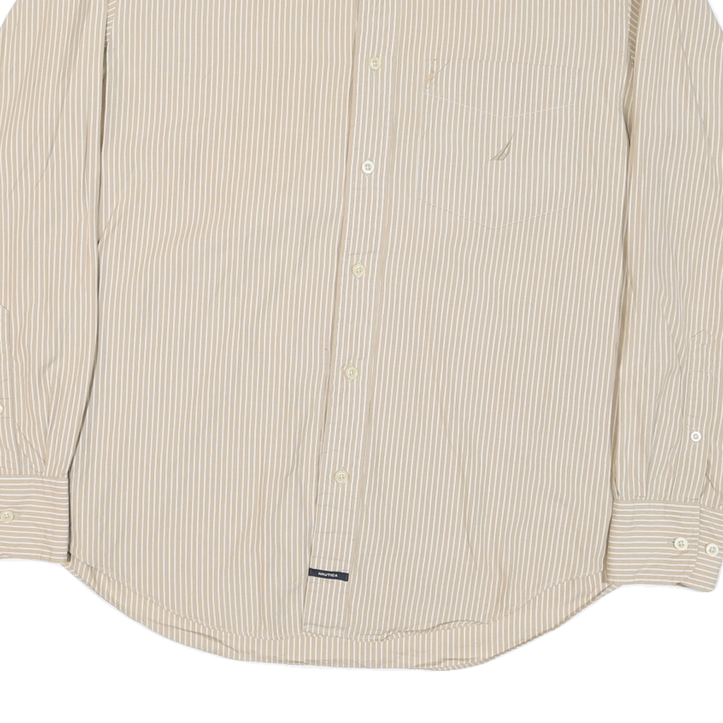 NAUTICA Mens Beige & White Striped Shirt M Classic Cotton Blend Casual Long