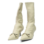 CHARLES & KEITH Womens Pointed Toe Kitten Heel Boot Ivory Leather UK 3 Stylish