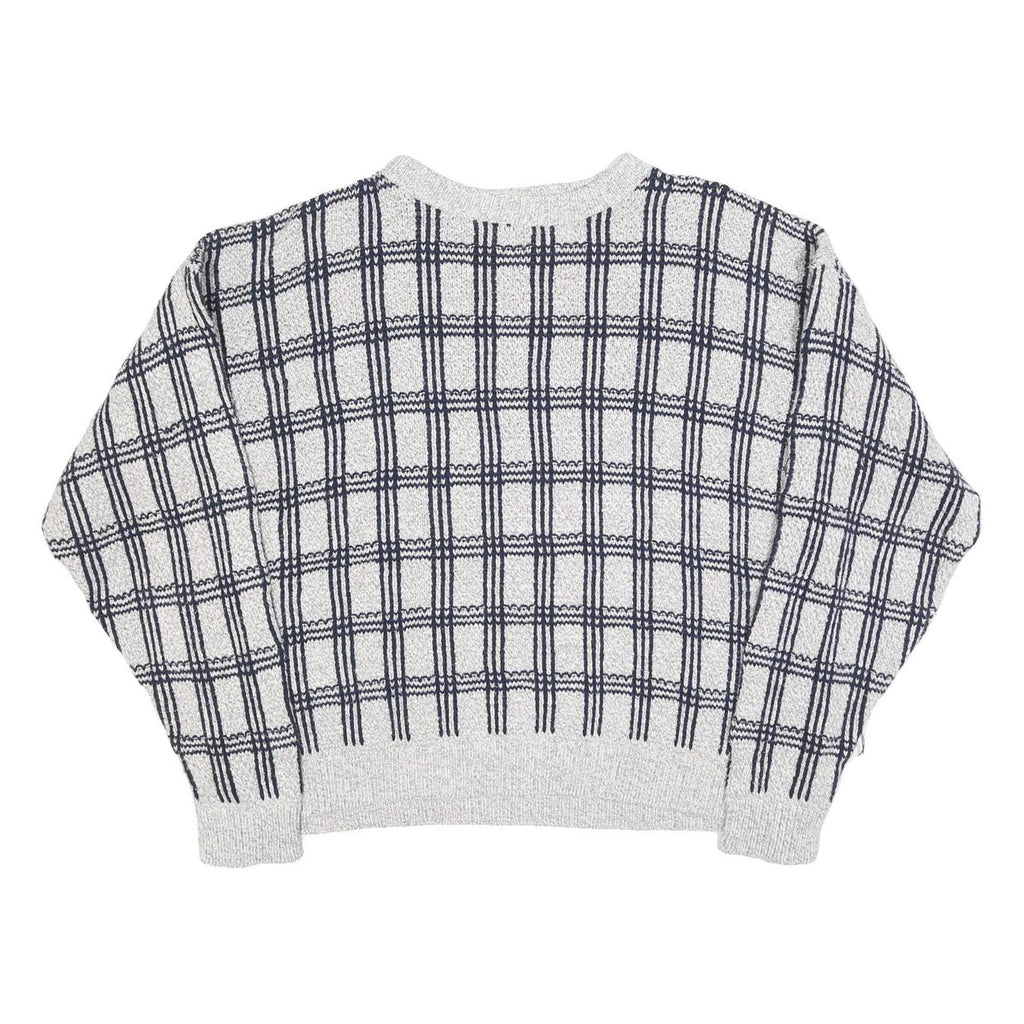 AMERICAN SPIRIT Womens Grey & Navy Patterned Cotton Blend Jumper Crew Neck L