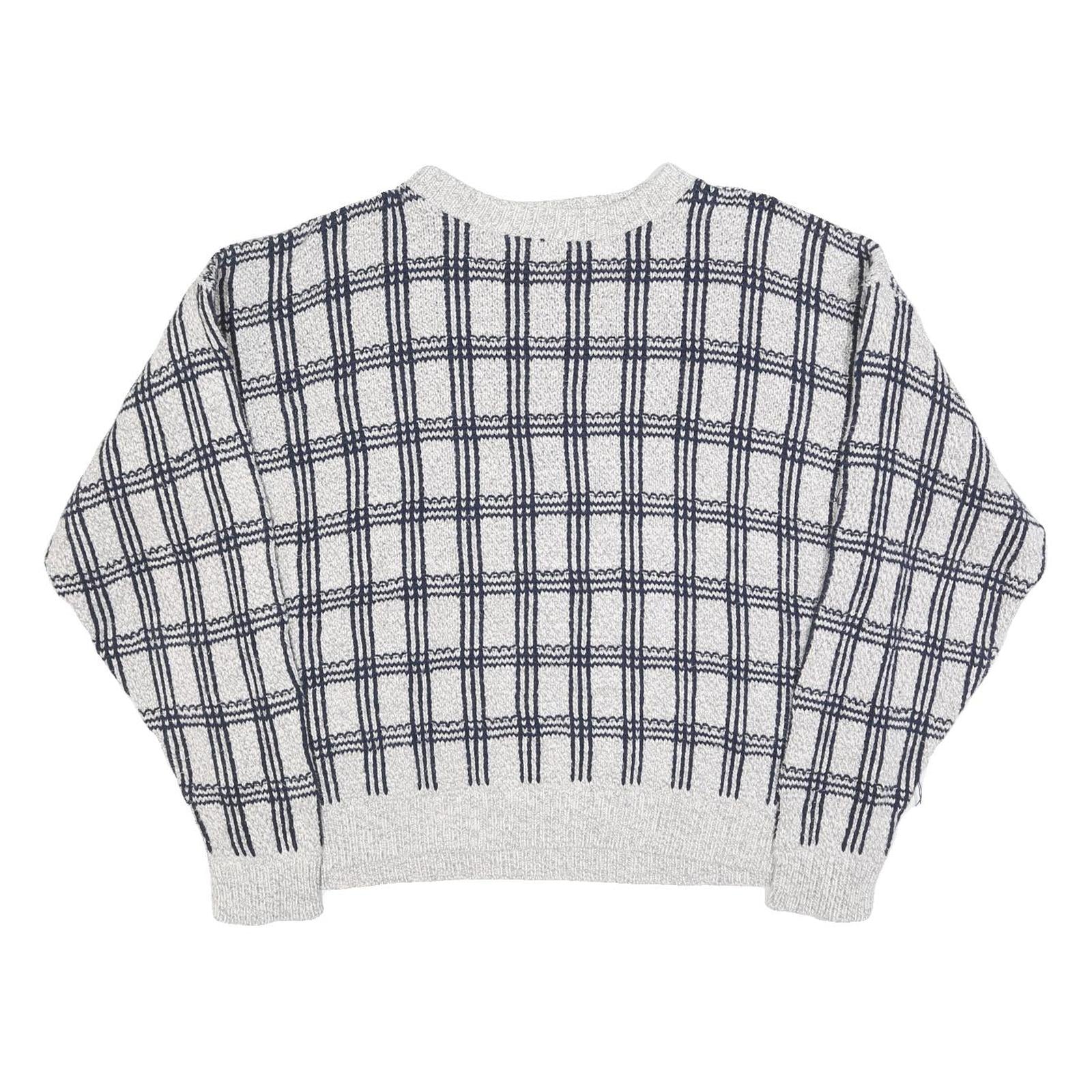 AMERICAN SPIRIT Womens Grey & Navy Patterned Cotton Blend Jumper Crew Neck L