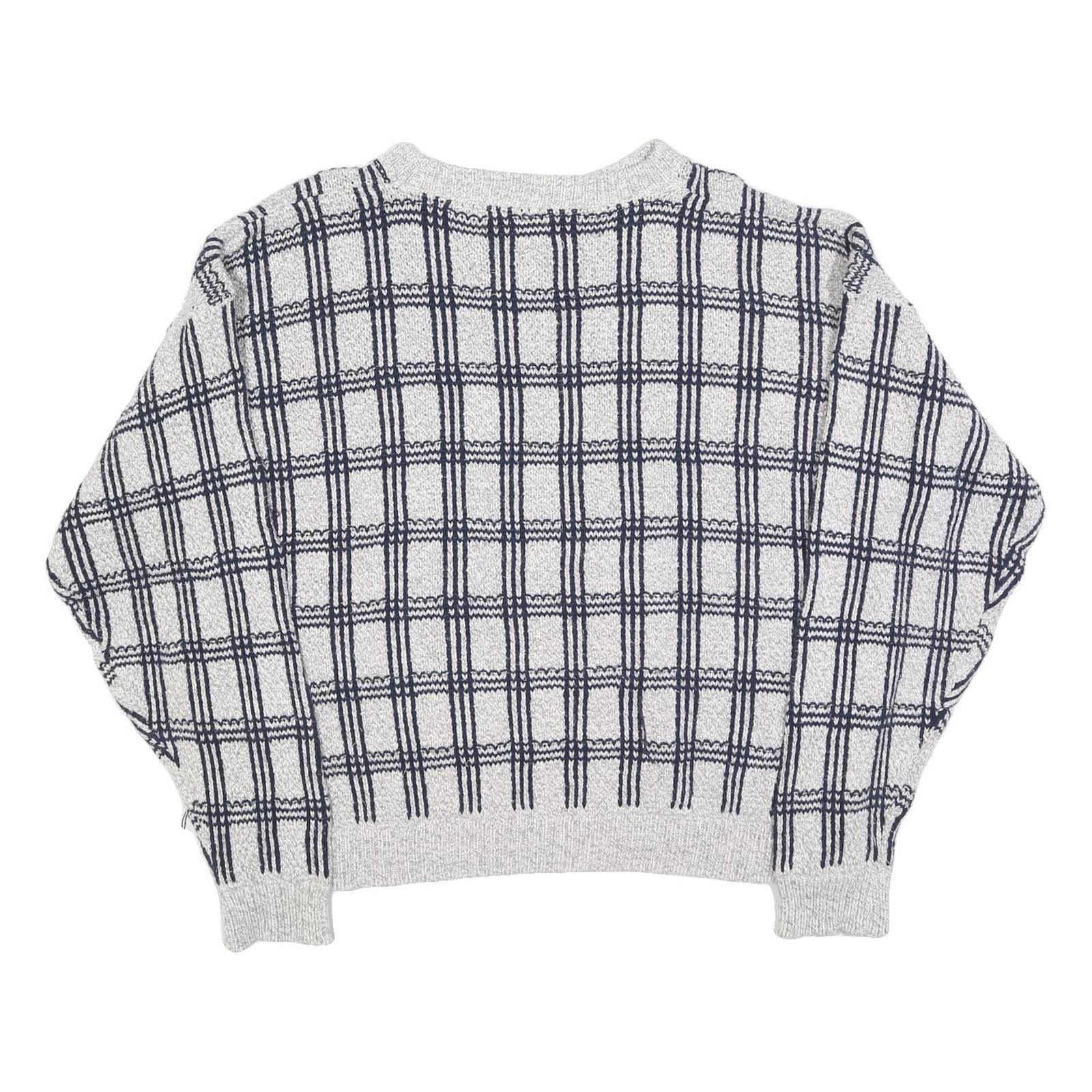 AMERICAN SPIRIT Womens Grey & Navy Patterned Cotton Blend Jumper Crew Neck L