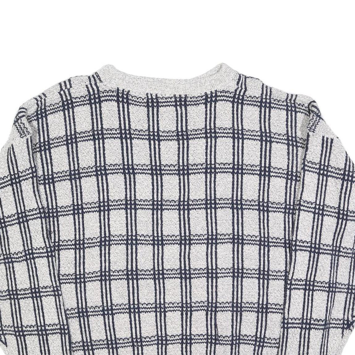 AMERICAN SPIRIT Womens Grey & Navy Patterned Cotton Blend Jumper Crew Neck L