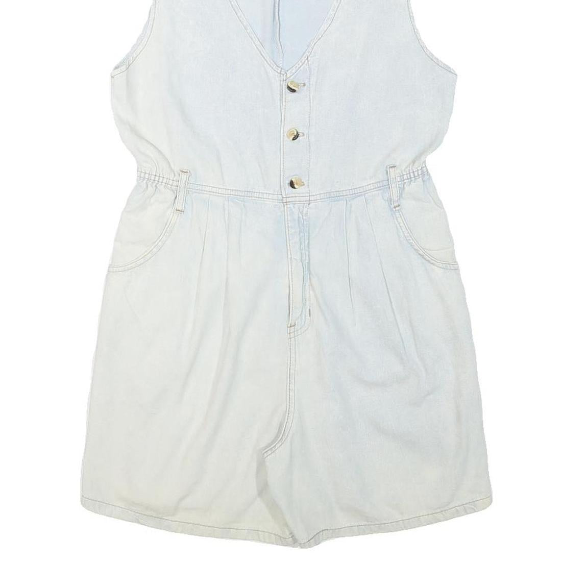 Womens White Playsuit V Neck Button Cotton Blend S Casual Summer Relaxed Fit