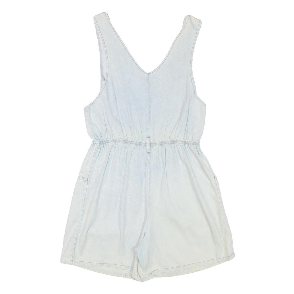 Womens White Playsuit V Neck Button Cotton Blend S Casual Summer Relaxed Fit