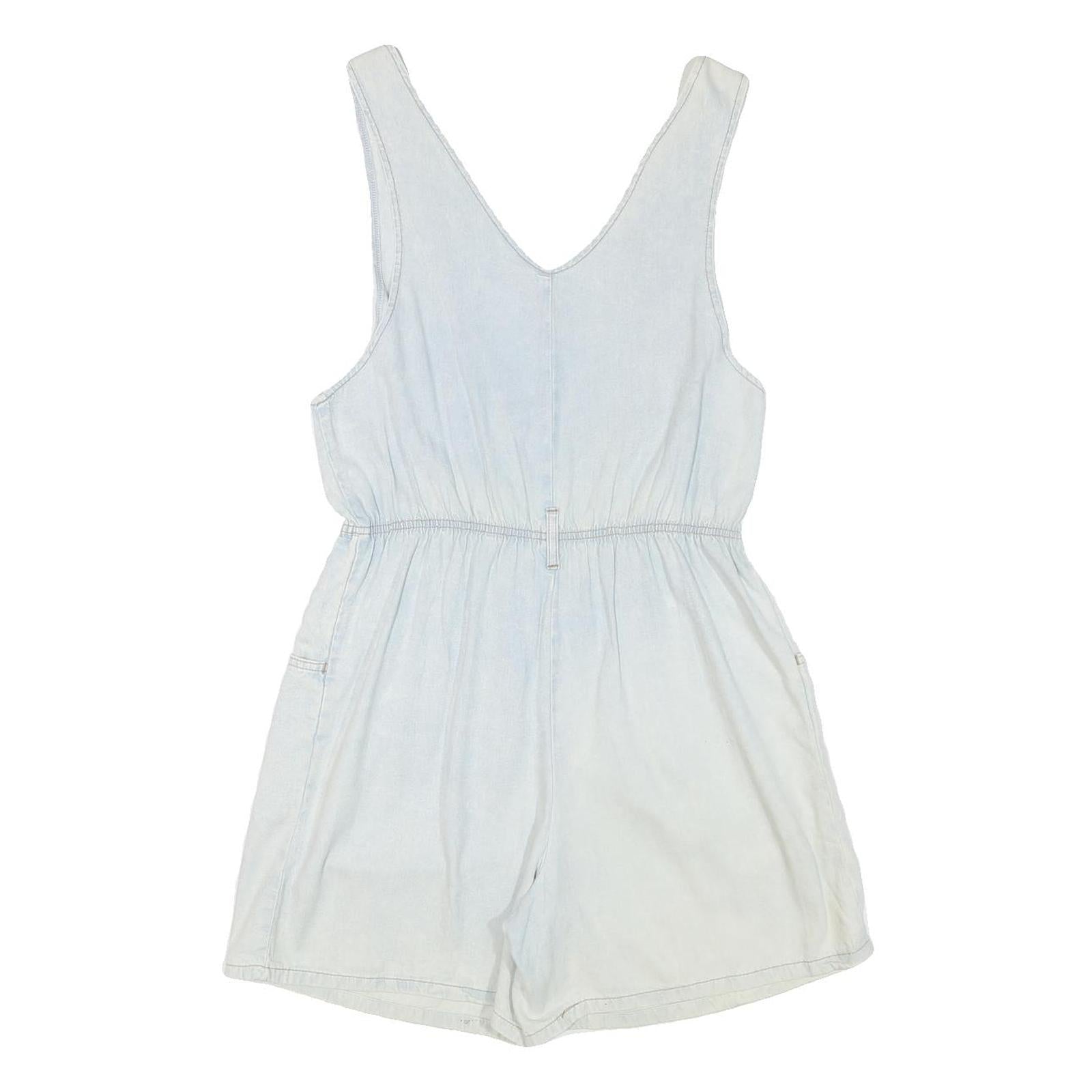 Womens White Playsuit V Neck Button Cotton Blend S Casual Summer Relaxed Fit