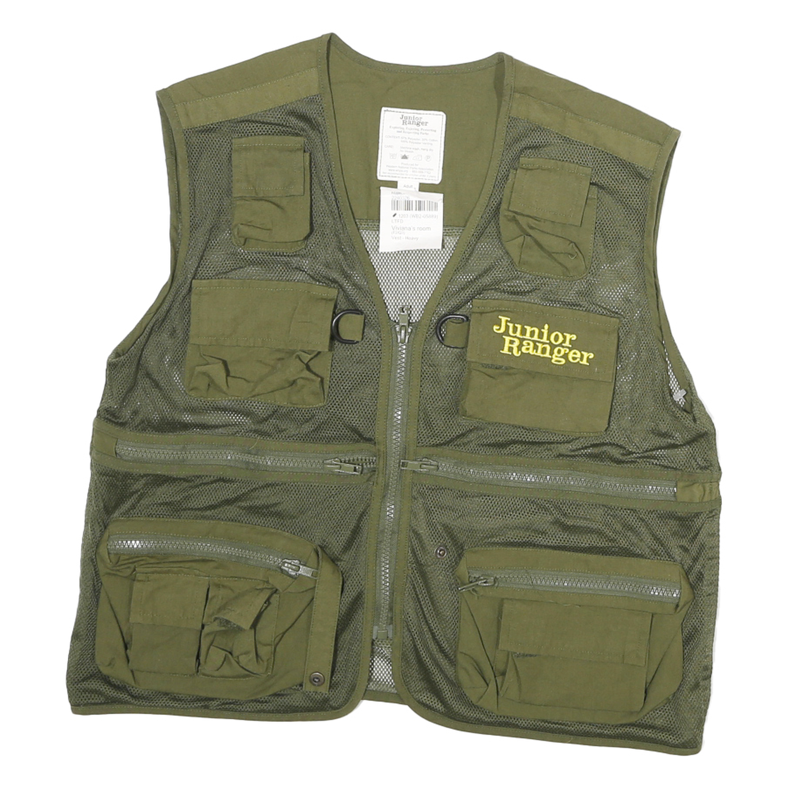 JUNIOR RANGER Womens Green Mesh Polyester Blend Utility Jacket L Zip Vest