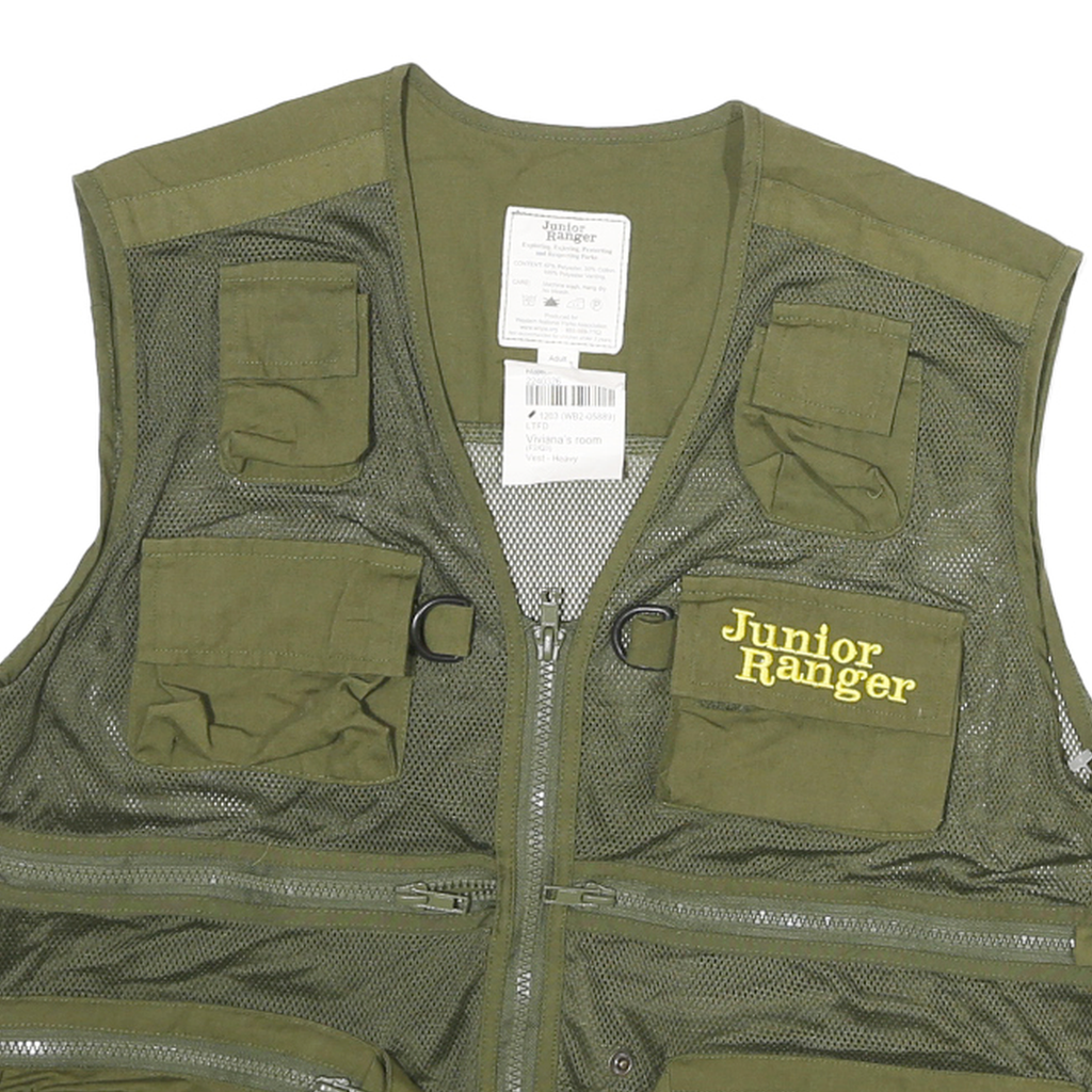 JUNIOR RANGER Womens Green Mesh Polyester Blend Utility Jacket L Zip Vest