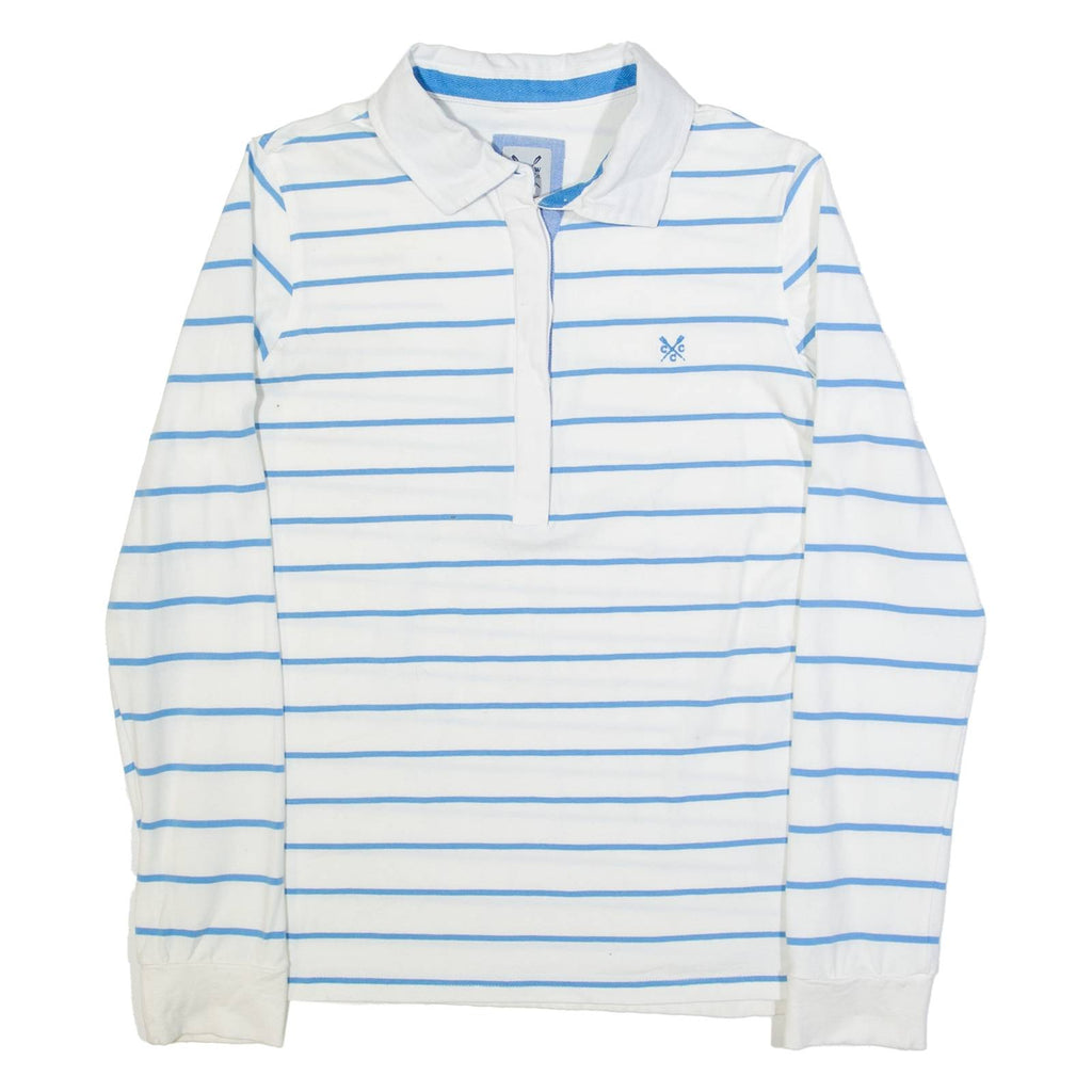 CREW CLOTHING Womens Polo Shirt White Striped Long Sleeve UK 12
