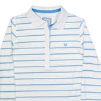 CREW CLOTHING Womens Polo Shirt White Striped Long Sleeve UK 12