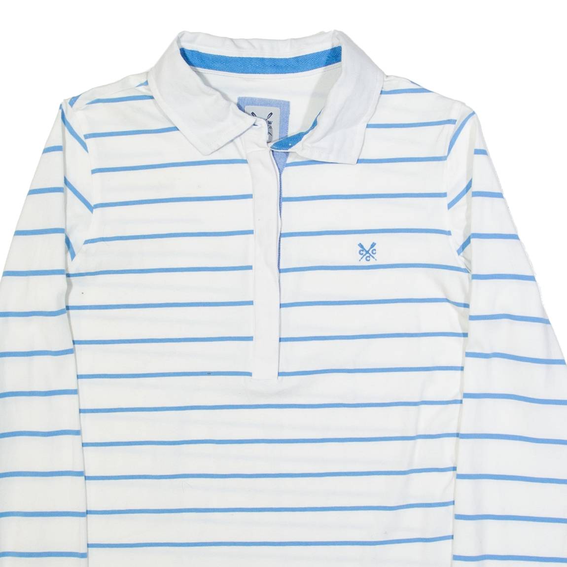 CREW CLOTHING Womens Polo Shirt White Striped Long Sleeve UK 12