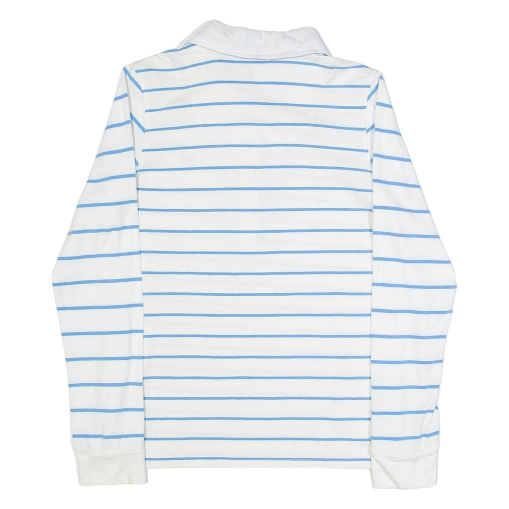 CREW CLOTHING Womens Polo Shirt White Striped Long Sleeve UK 12