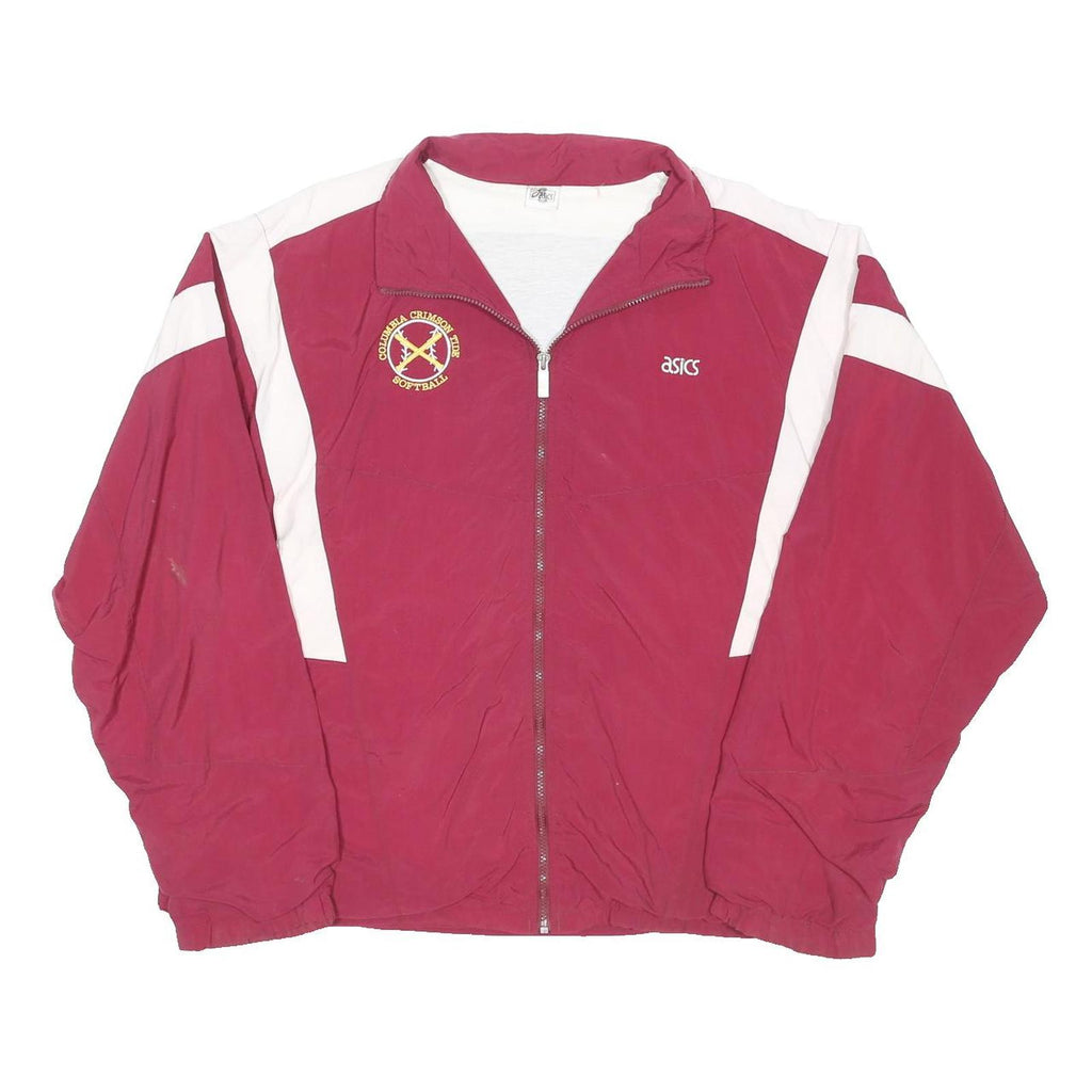 ASICS Mens Maroon & White Track Jacket XL Polyester Blend Zip Stand-Up Collar