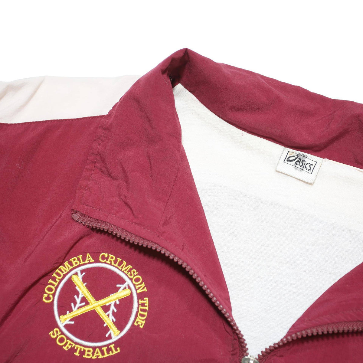 ASICS Mens Maroon & White Track Jacket XL Polyester Blend Zip Stand-Up Collar