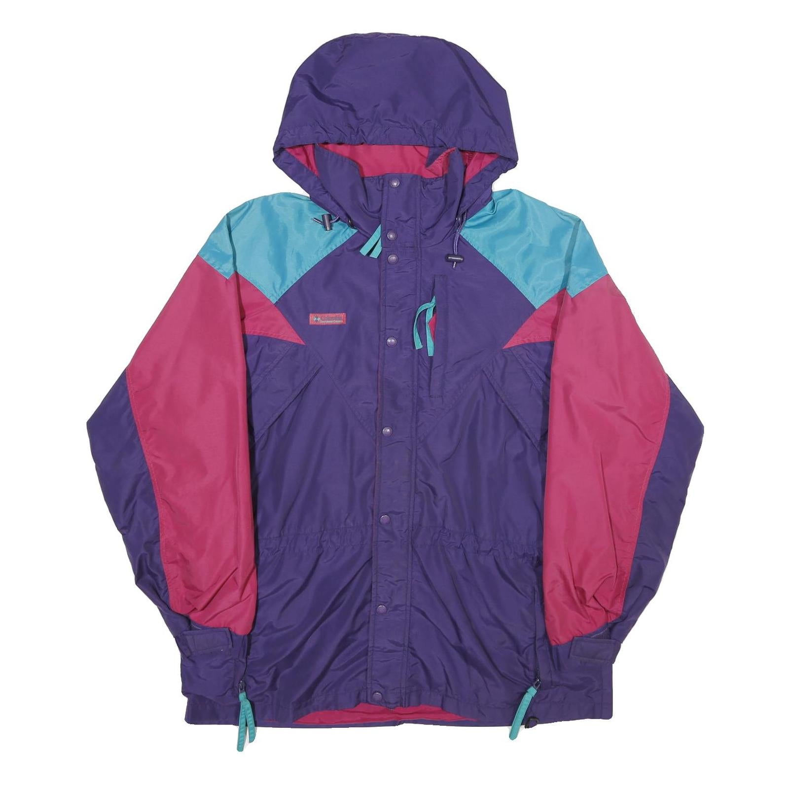 COLUMBIA Mens Purple & Pink Hooded Outdoor Nylon Jacket M Zip Colourblock
