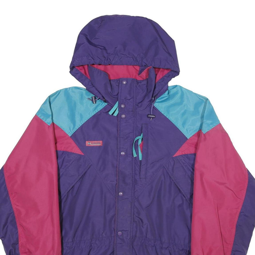 COLUMBIA Mens Purple & Pink Hooded Outdoor Nylon Jacket M Zip Colourblock