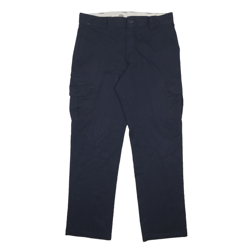 DICKIES Mens Cotton Blend Navy Regular Fit Straight Leg Trousers W36 L34
