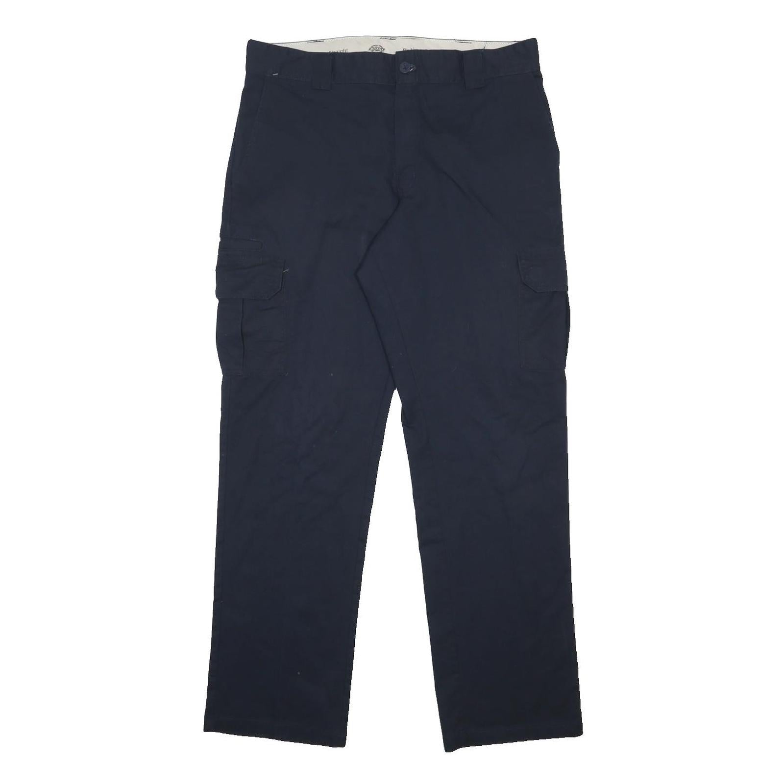 DICKIES Mens Cotton Blend Navy Regular Fit Straight Leg Trousers W36 L34