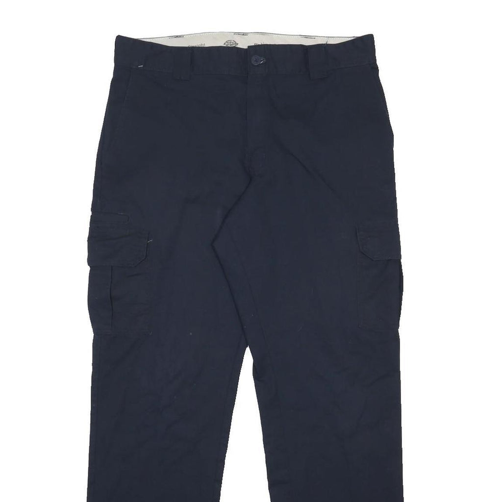 DICKIES Mens Cotton Blend Navy Regular Fit Straight Leg Trousers W36 L34