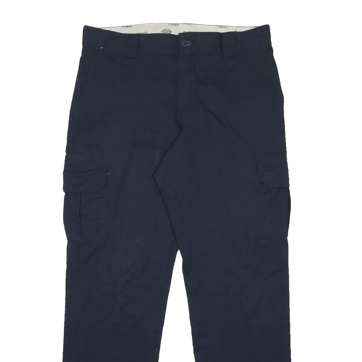 DICKIES Mens Cotton Blend Navy Regular Fit Straight Leg Trousers W36 L34