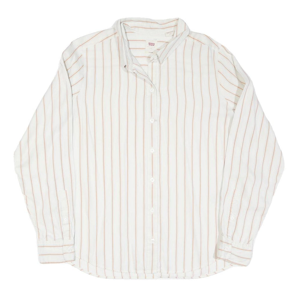 LEVI'S Womens White & Beige Stripe Shirt L Classic Collar Long Sleeve Cotton