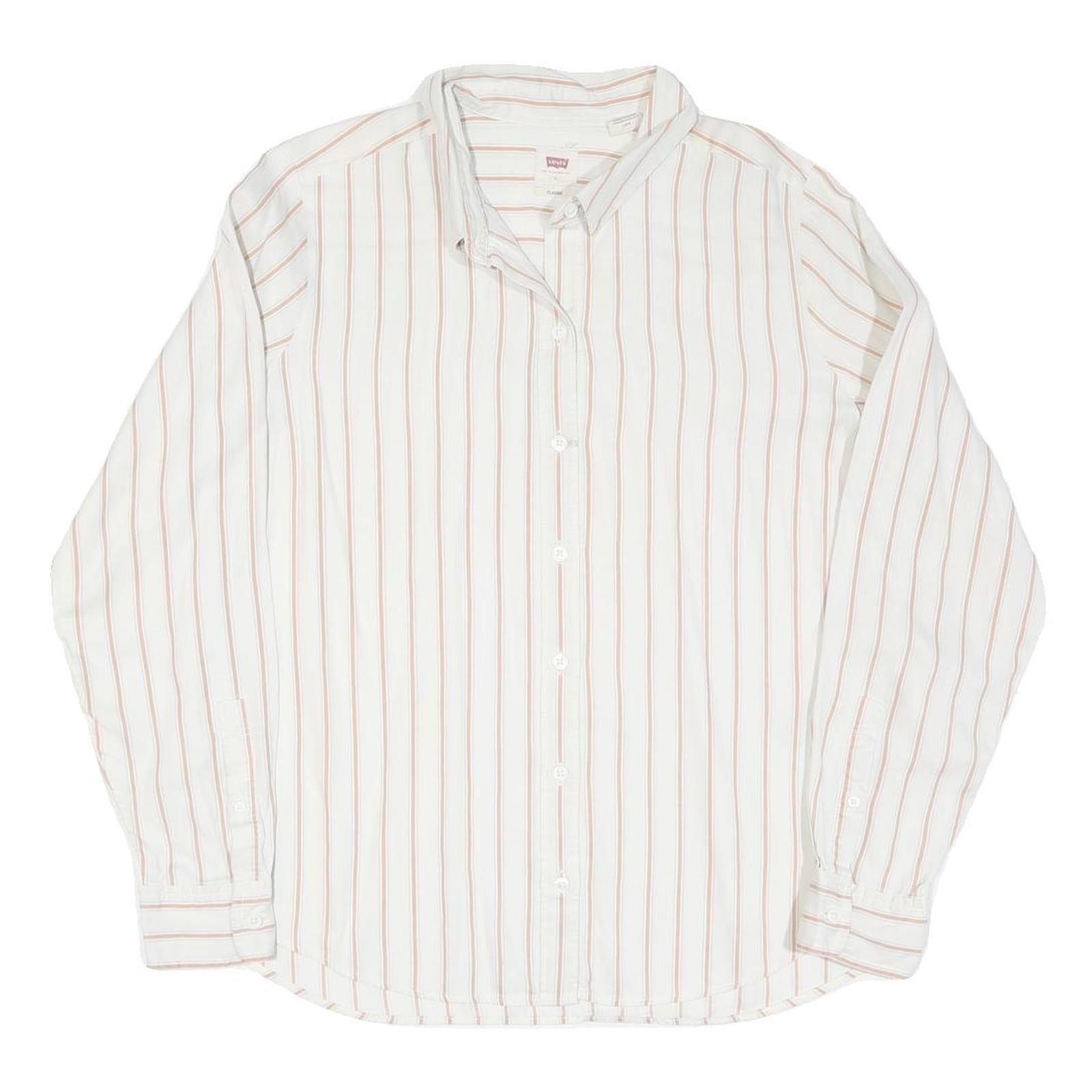 LEVI'S Womens White & Beige Stripe Shirt L Classic Collar Long Sleeve Cotton