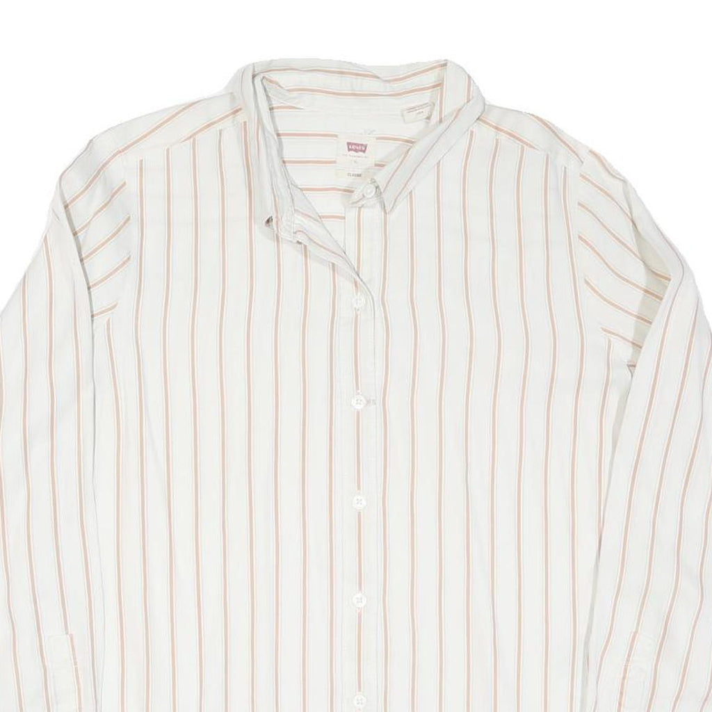 LEVI'S Womens White & Beige Stripe Shirt L Classic Collar Long Sleeve Cotton