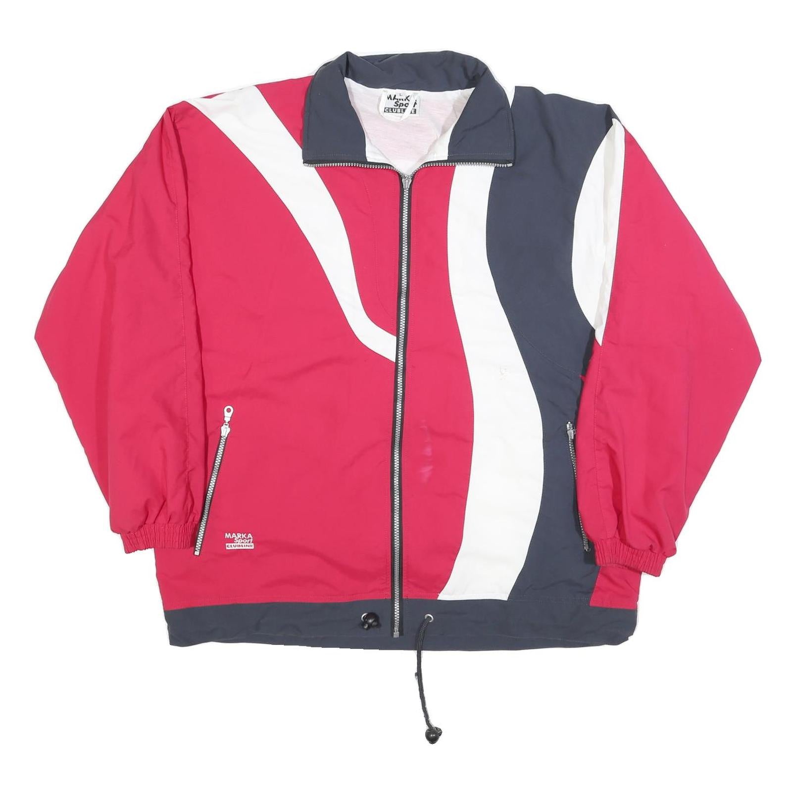 MARKA SPORT Mens Red & Navy Zip Jacket L Polyester Blend Wave Pattern Sportswear