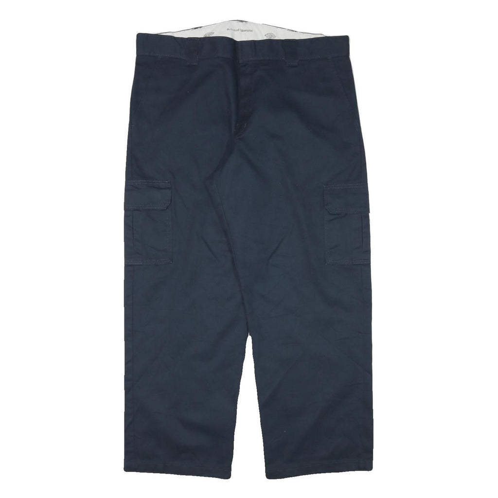 DICKIES Mens Relaxed Navy Cotton Blend Trousers W39 L29 Cargo Workwear Zip