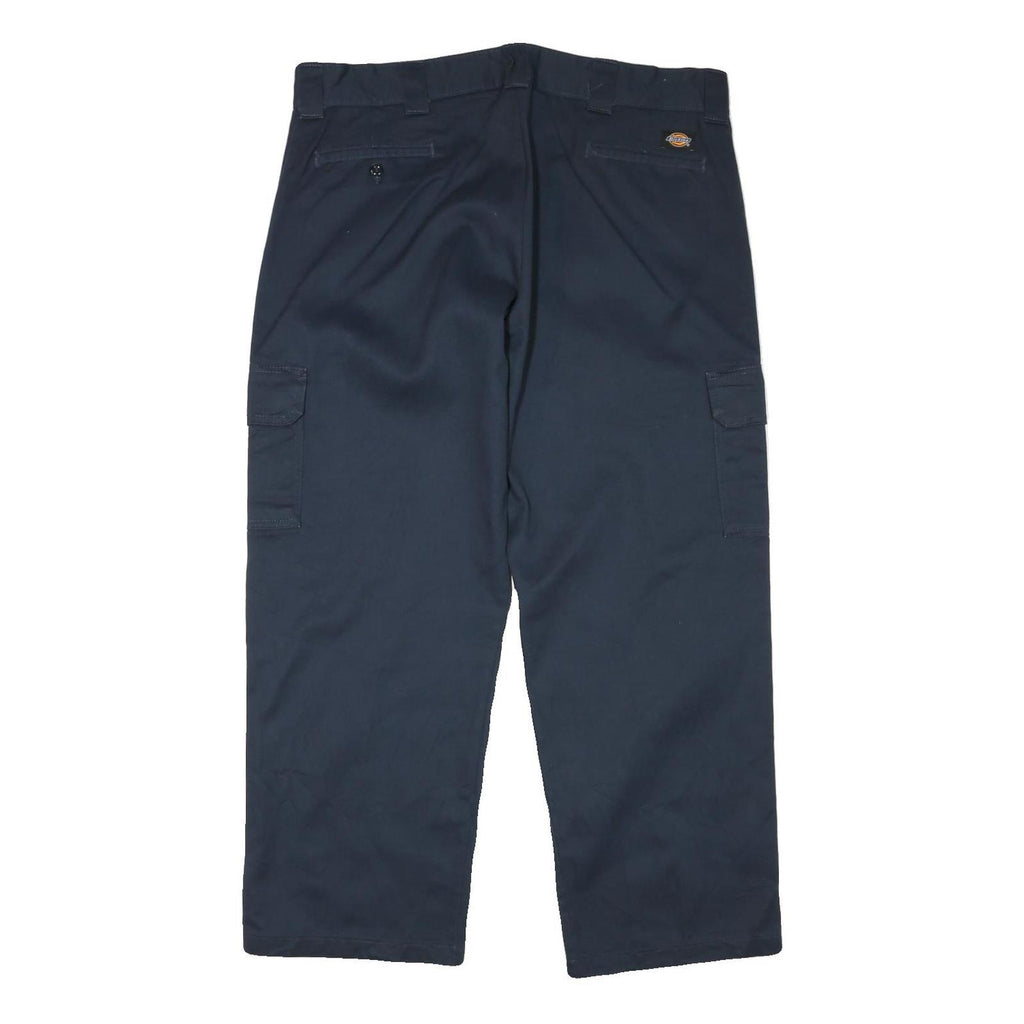 DICKIES Mens Relaxed Navy Cotton Blend Trousers W39 L29 Cargo Workwear Zip