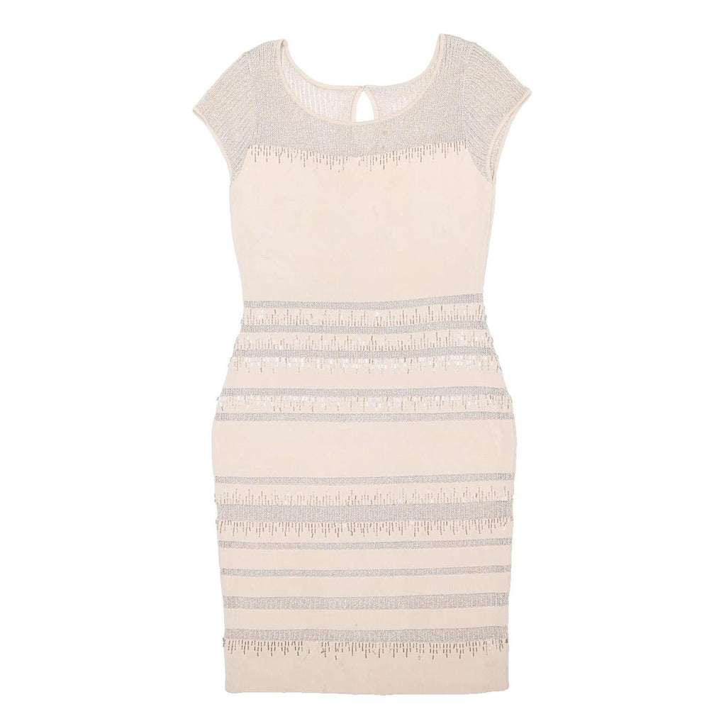 Womens Beige & Silver Bodycon Elastane Dress Cap Sleeve Knee Length Size L