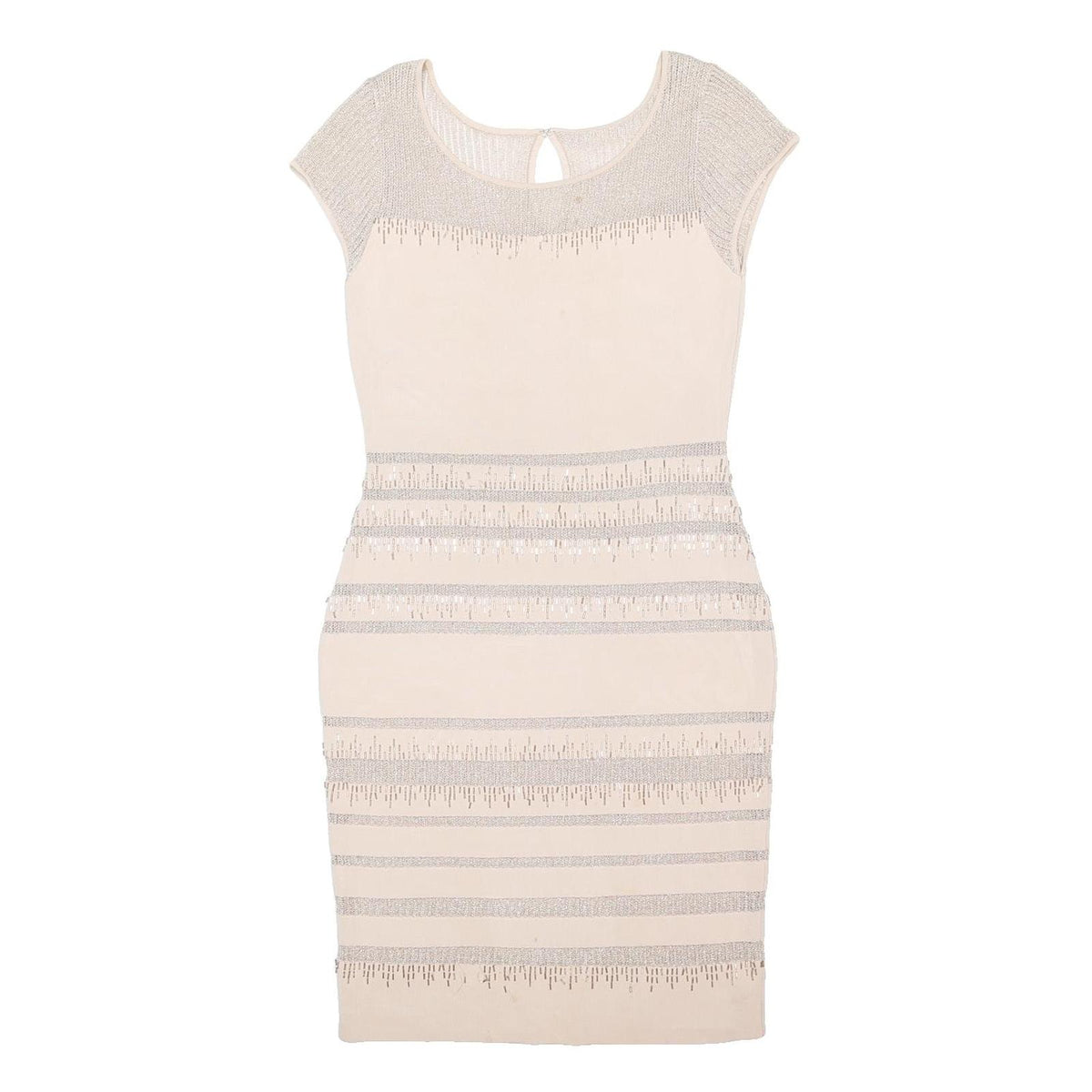 Womens Beige & Silver Bodycon Elastane Dress Cap Sleeve Knee Length Size L