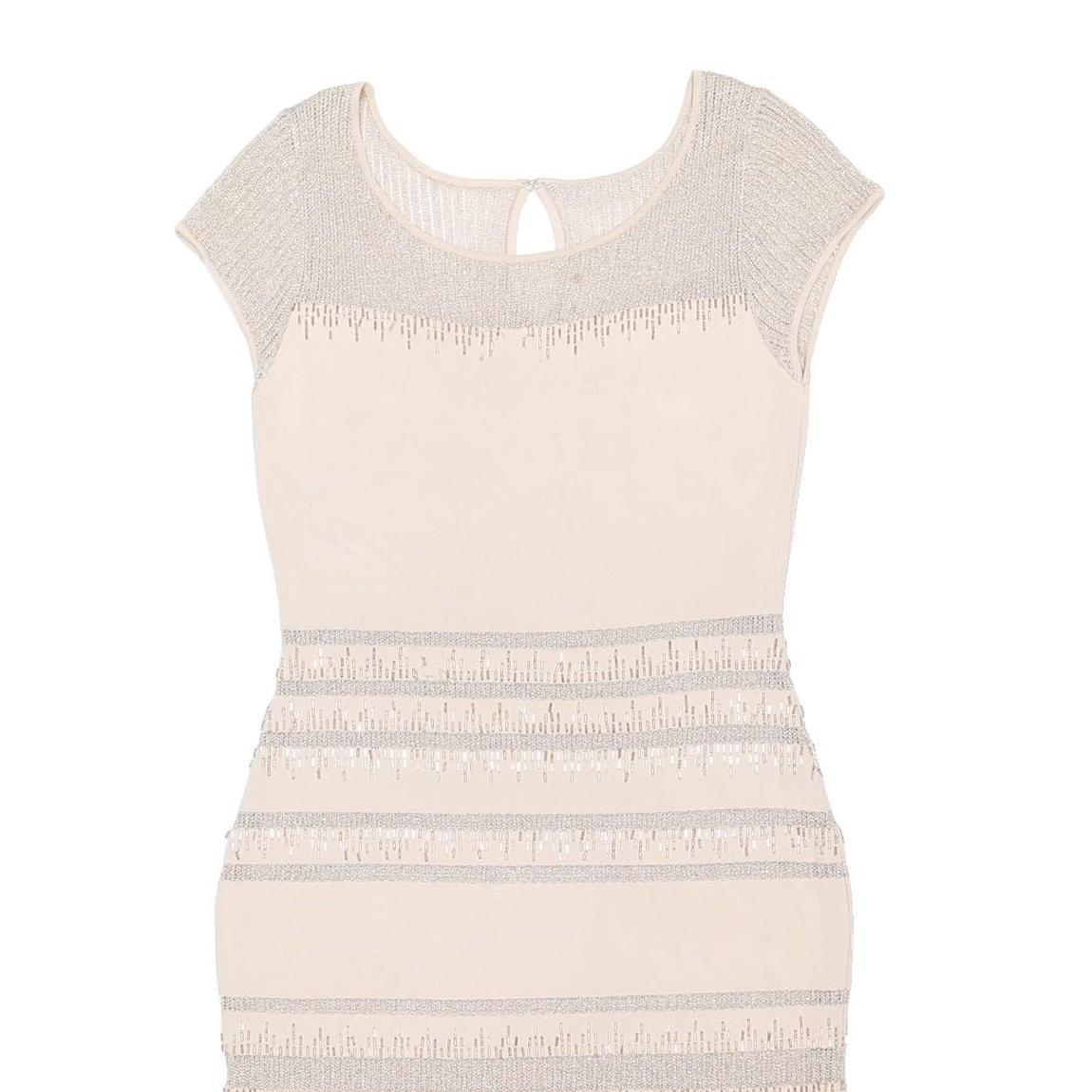 Womens Beige & Silver Bodycon Elastane Dress Cap Sleeve Knee Length Size L