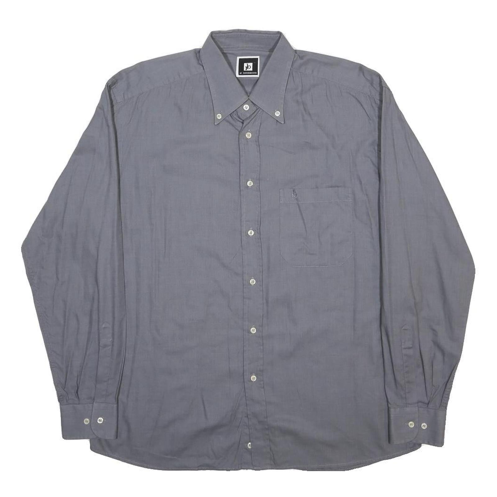 ROCCOBAROCCO Mens Grey Cotton Blend Shirt L Button-Down Collar Long Sleeve
