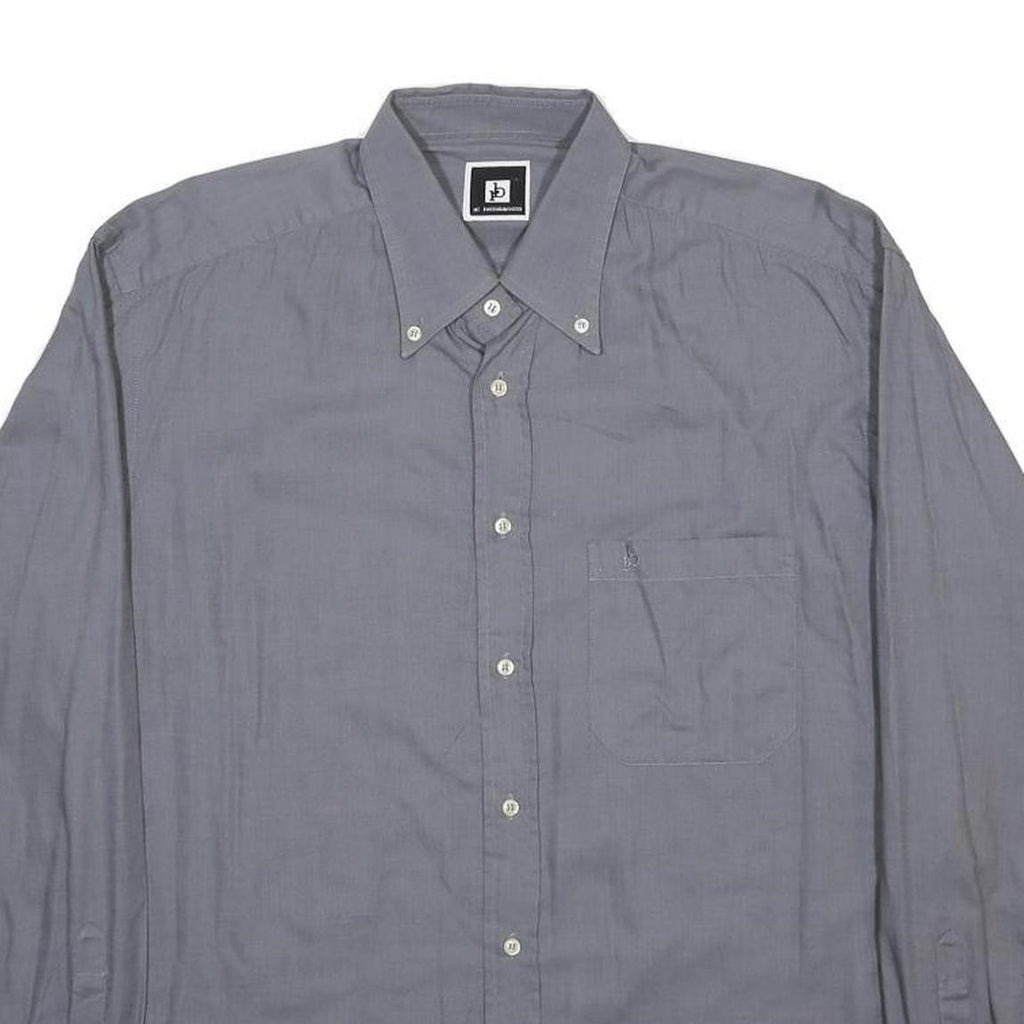 ROCCOBAROCCO Mens Grey Cotton Blend Shirt L Button-Down Collar Long Sleeve